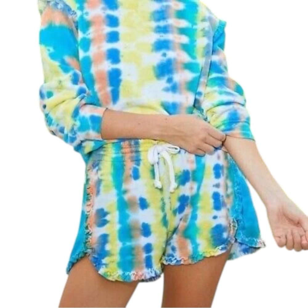 NWT GENERATION LOVE JAY RUFFLE BLUE MULTI TIE DYE SHORTS DRAWSTRING XL
